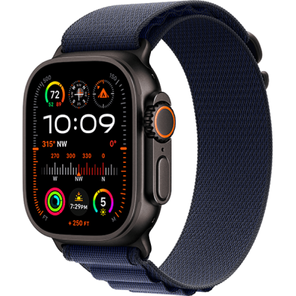 Apple Watch Series Ultra 2 49mm Black Titanium Case with Navy Alpine Loop L